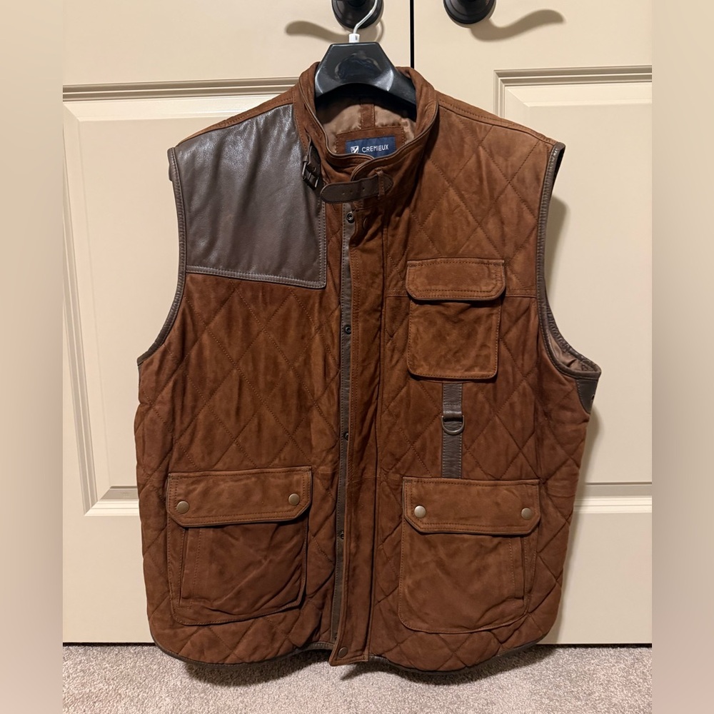Cremieux Brown Quilted Suede Vest with Leather Yoke
